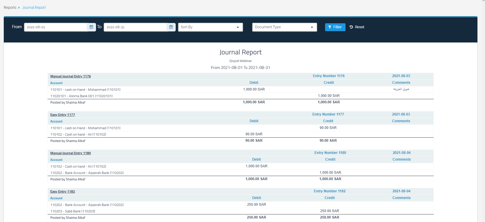 Journal Report - Qoyod