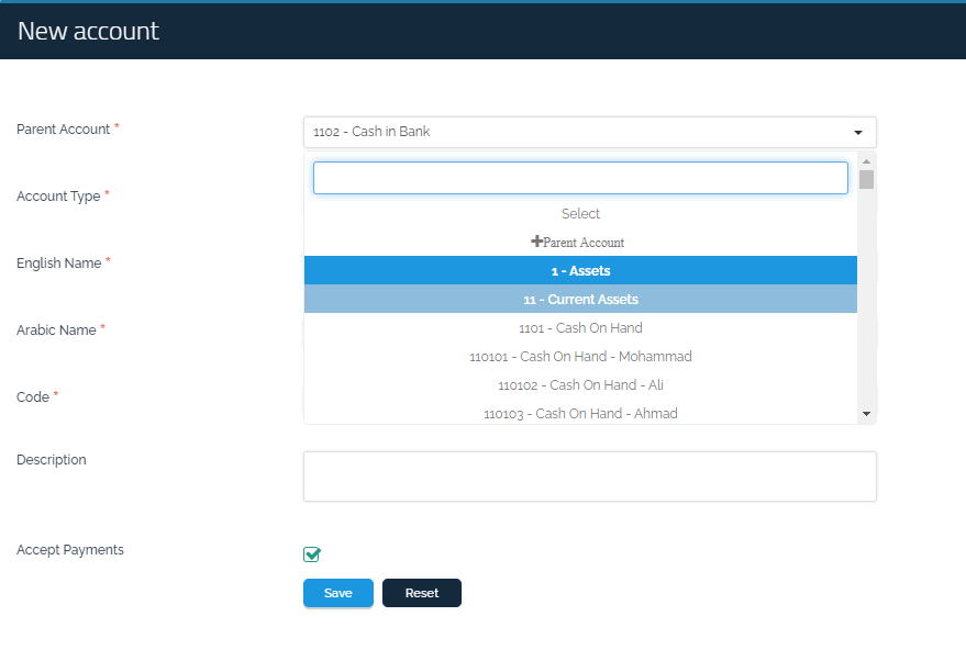 Adding New Account in The Chart of Accounts - Qoyod