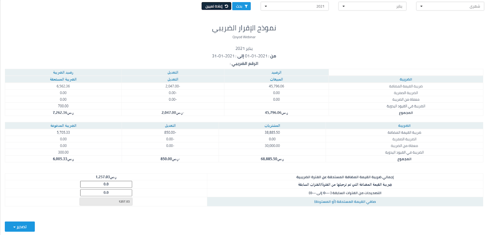 تقرير الإقرار الضريبي - قيود