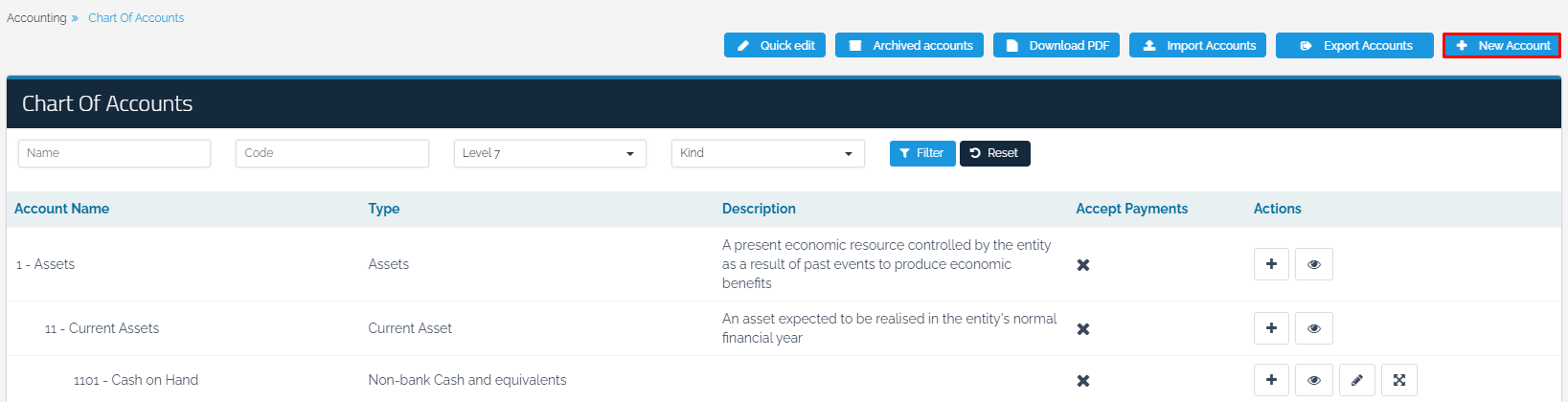 Adding New Account in The Chart of Accounts - Qoyod