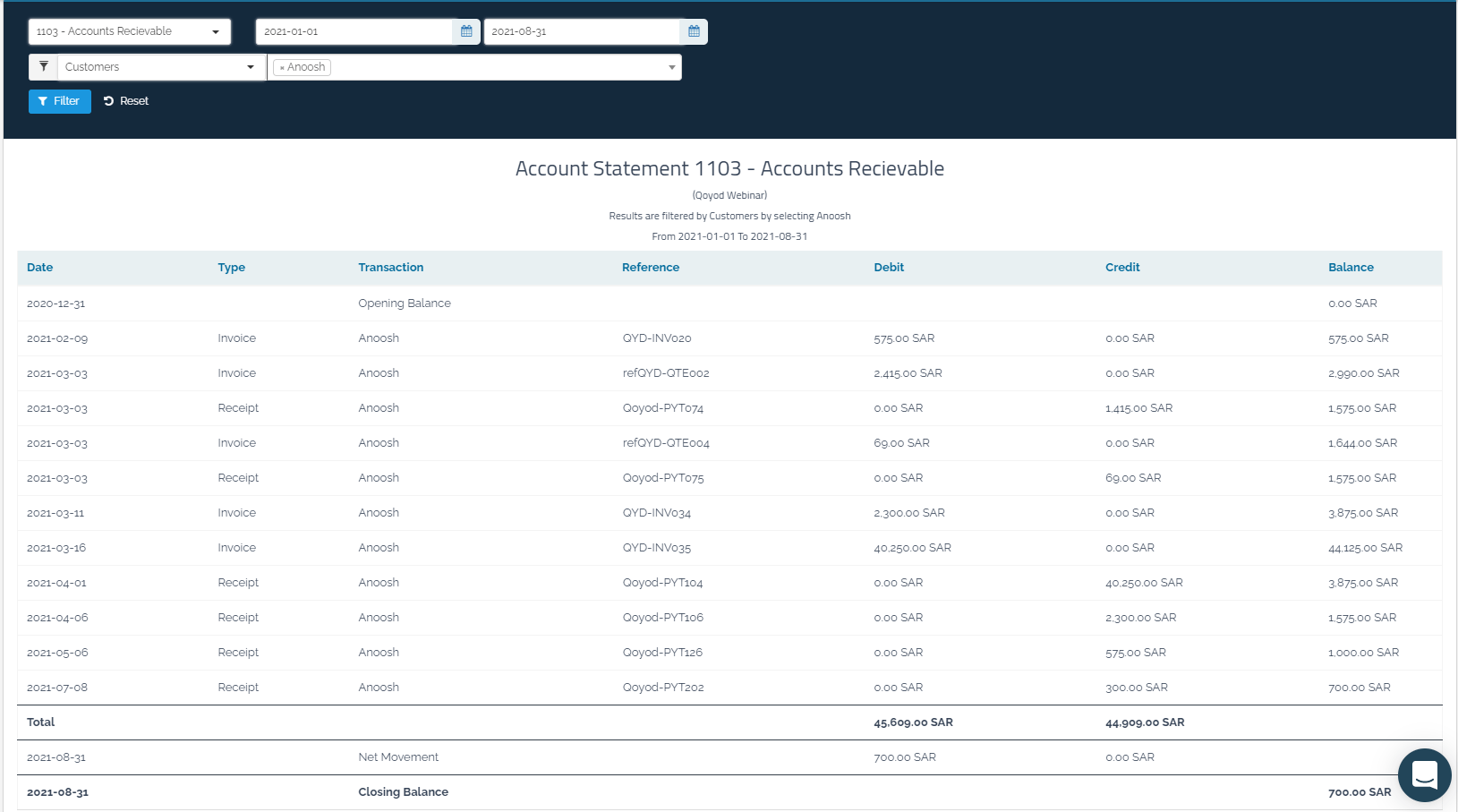 Account Statement - Qoyod