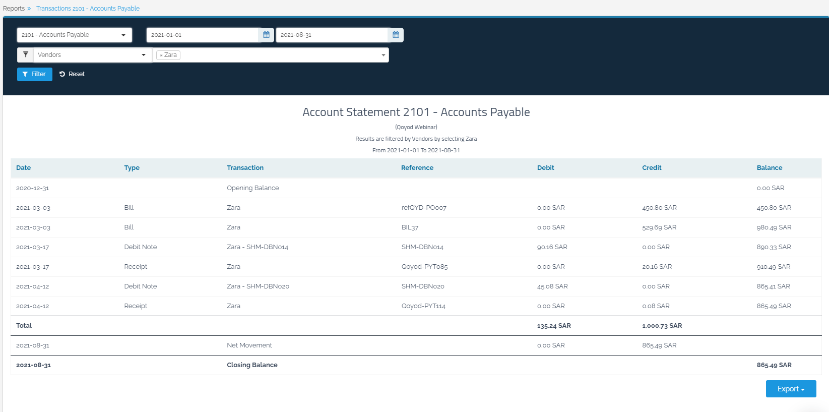 Account Statement - Qoyod