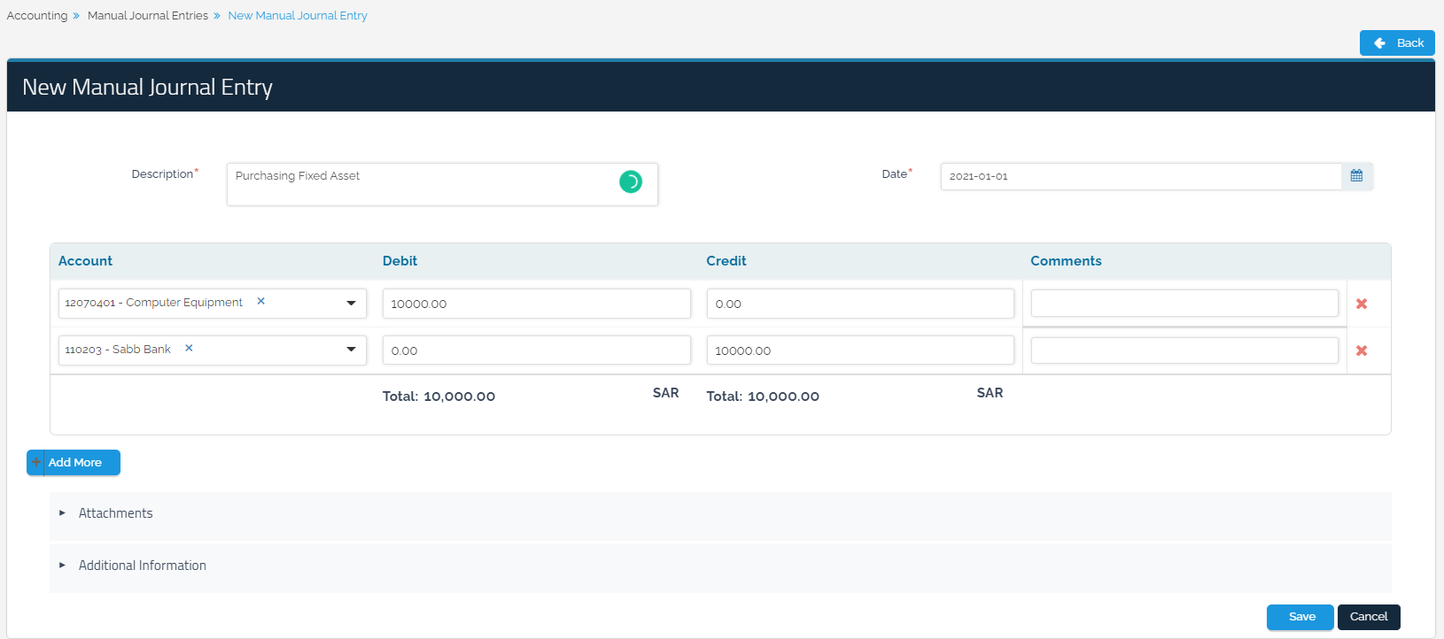 Adding Fixed Assets Entry - Qoyod