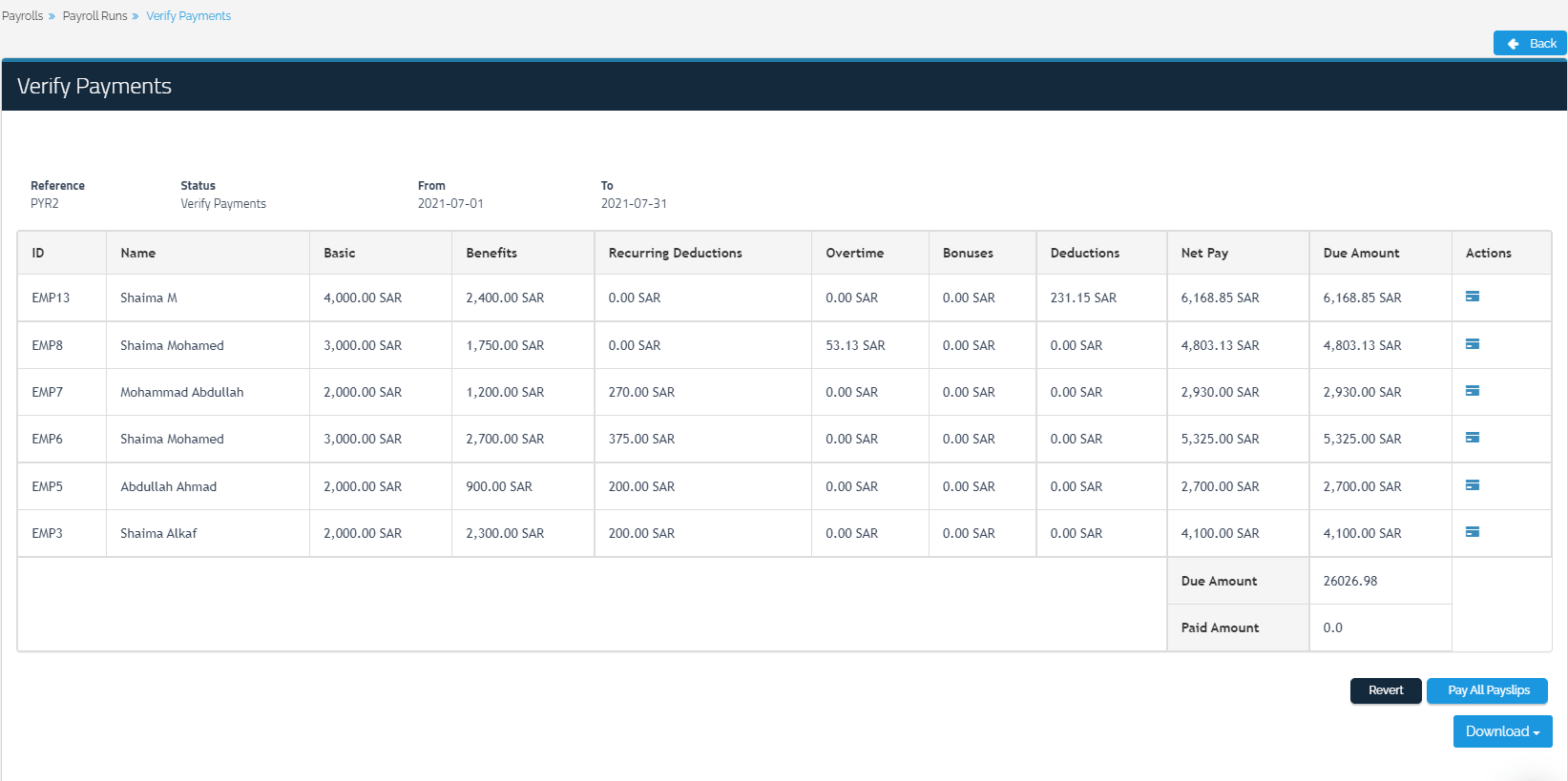 Payroll Runs - Qoyod