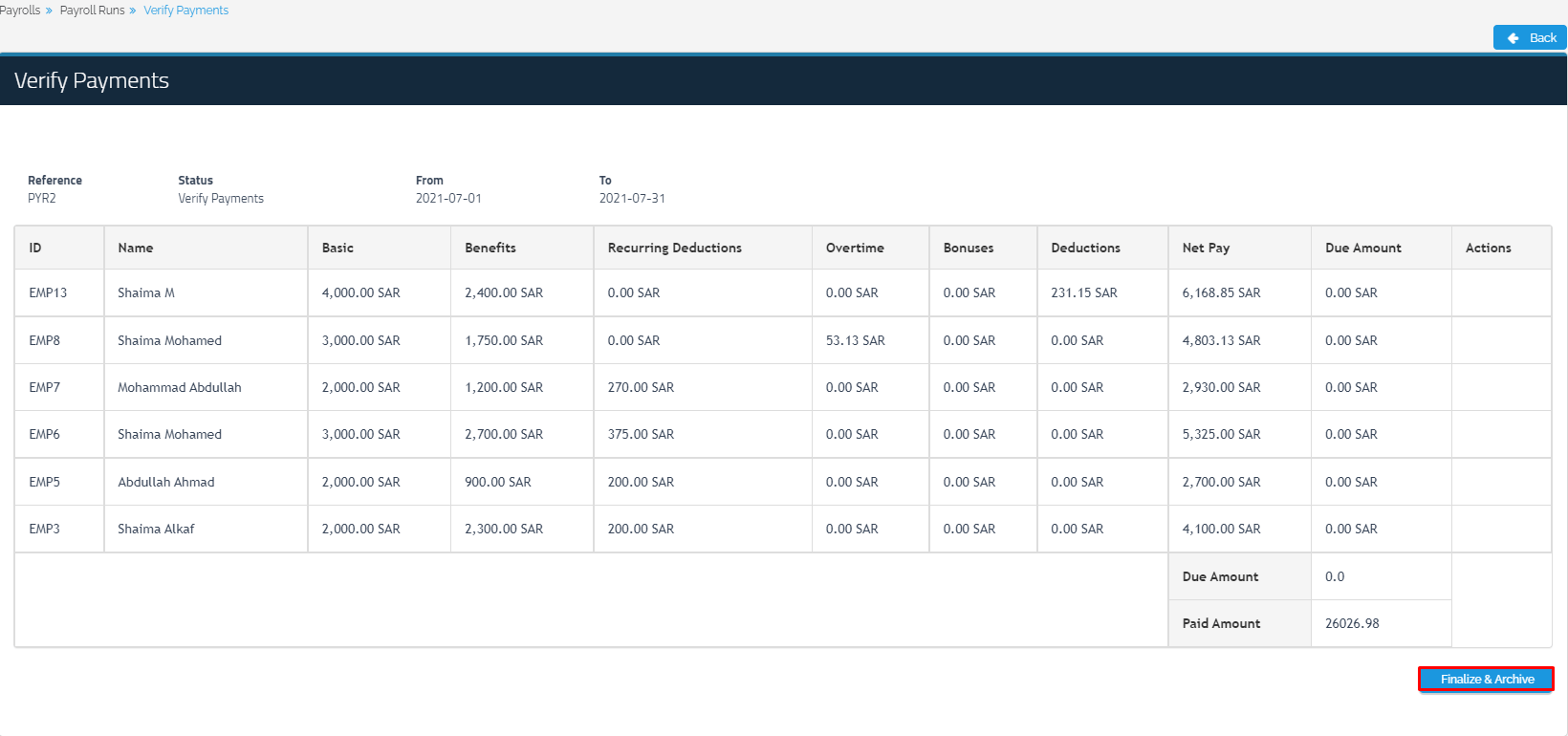 Payroll Runs - Qoyod