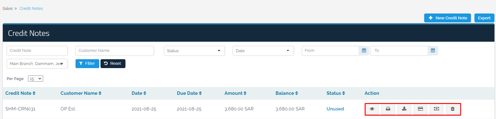 Credit Notes - Qoyod