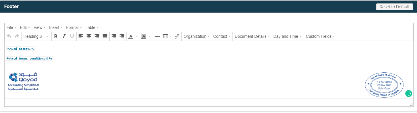 Commercial Documents Settings - Qoyod